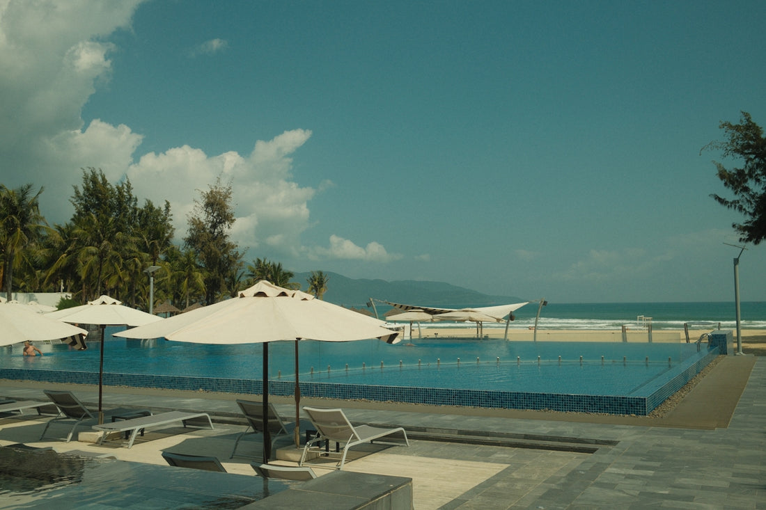 Resort swimming pool overlooking the ocean and beach