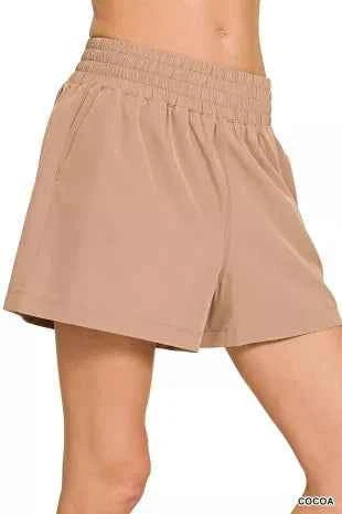 Women's Zenana Soft Woven Lined Pocketed Shorts Relaxed Fit Cocoa S-L