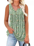 Full Size Floral Print Button Detail Tank Plus Size Light Green