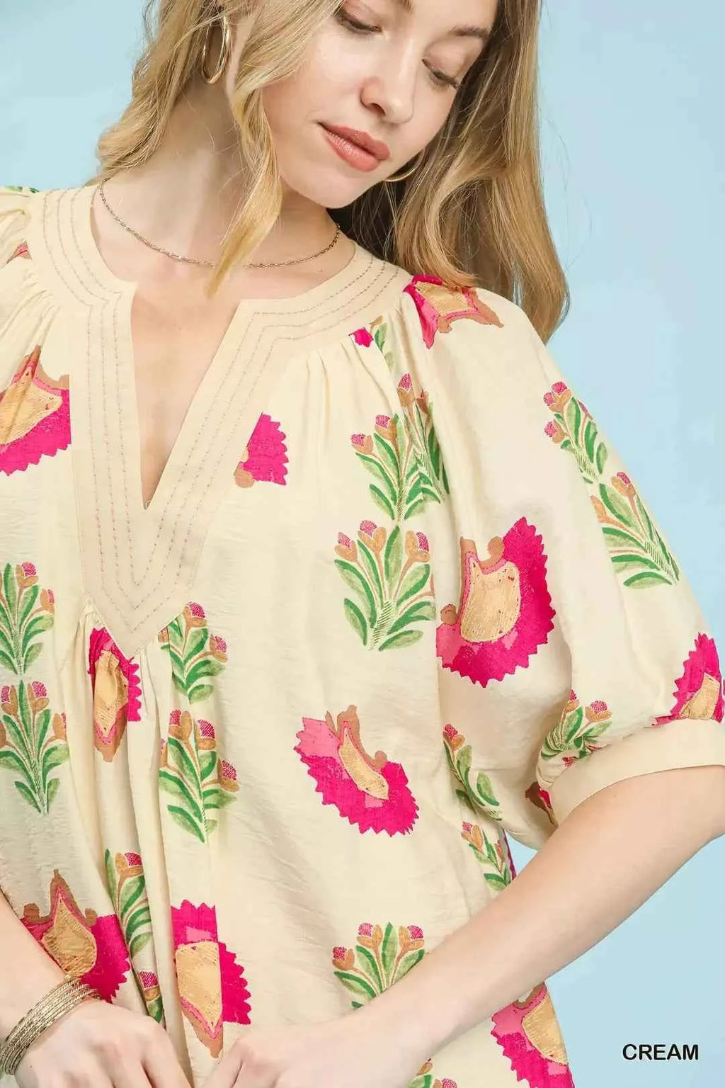 Umgee Women's Abstract Print Mini Dress Effortless Boho Style Cream S-L