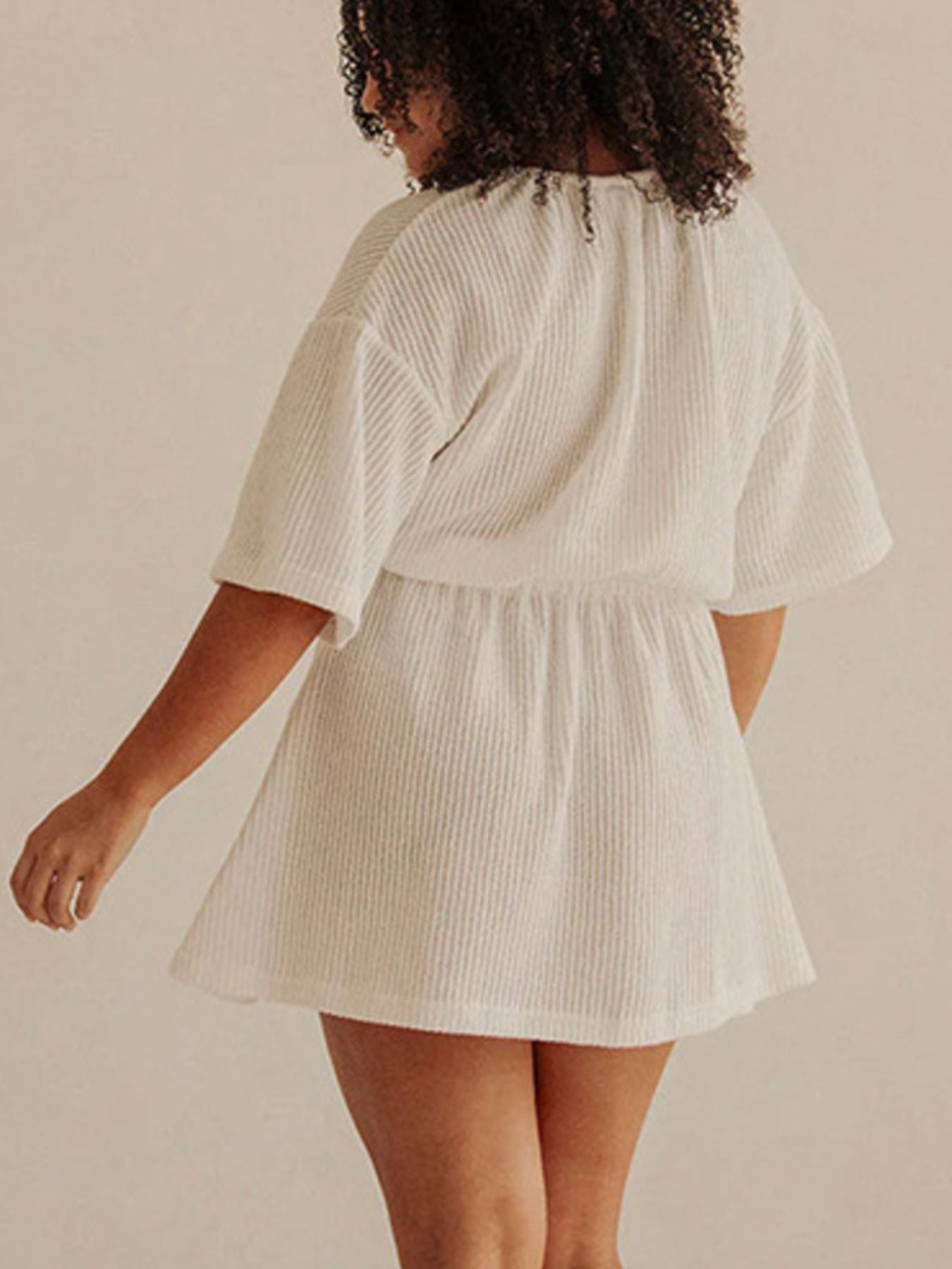 Women's Relaxed Fit Cover-Up Dress – Half Sleeve Beach Coverup, White