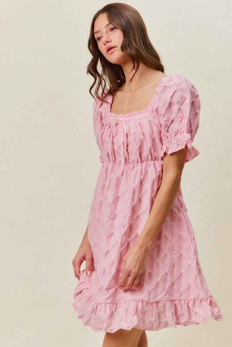 Women's SO ME Woven Ruched Bust Mini Dress Smocked Ruffle Pink S-XL