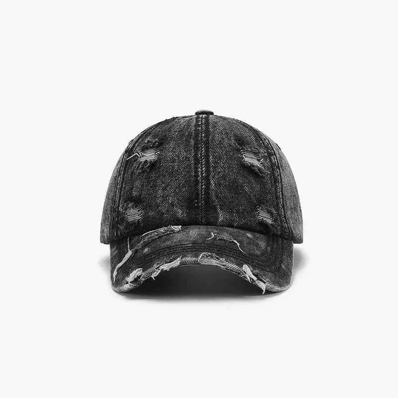 Women's Distressed Cotton Baseball Cap Boho Beach Resort Medium Light Black One Size