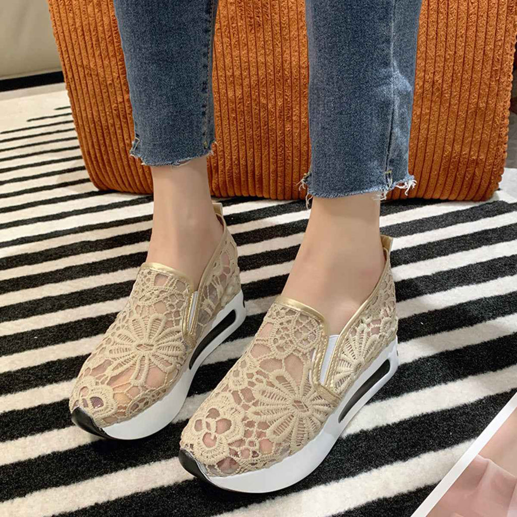 Women's Lace Breathable Mesh Platform Slip-On Shoes Multi Colors US 5-11