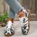 Women's Cow Print Casual Flat Sneakers PU Leather Black Brown US 5-11