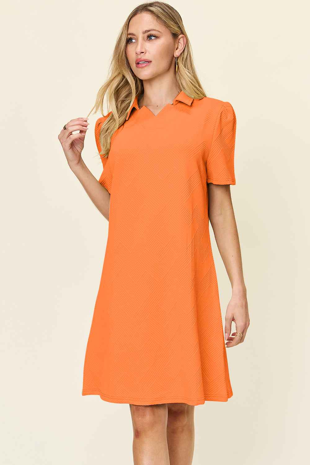 Double Take Women's Texture Collared Neck Short Sleeve Dress S-3XL Tangerine
