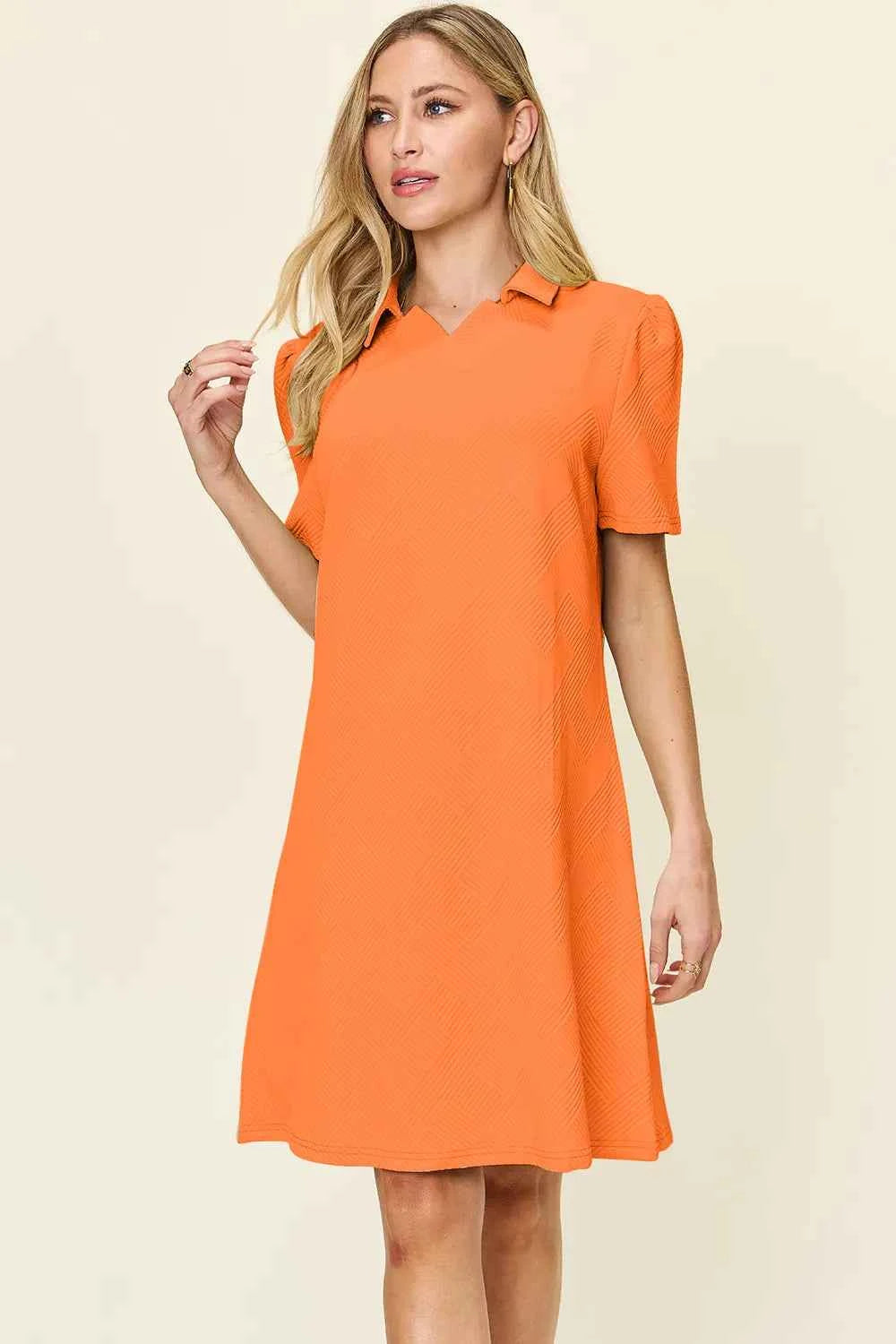 Double Take Women's Texture Collared Neck Short Sleeve Dress S-3XL
