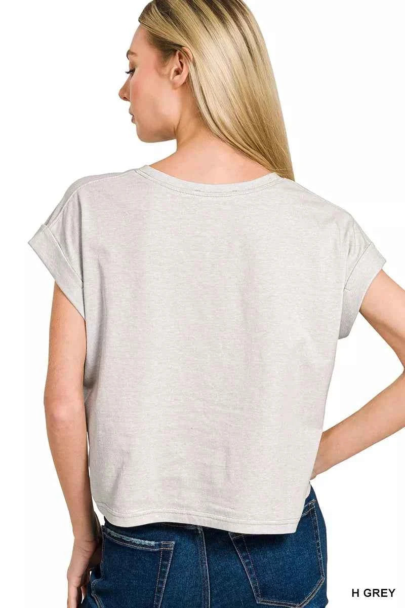 Zenana Women's American Flag Tee Round Neck Short Sleeve H Grey S-M