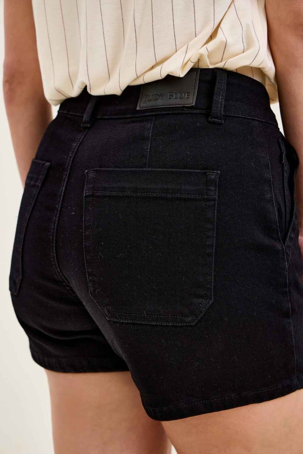 Women's Judy Blue High-Waisted Denim Trouser Shorts Pockets Black S-L