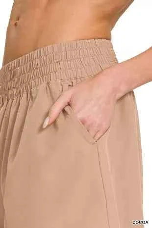 Women's Zenana Soft Woven Lined Pocketed Shorts Relaxed Fit Cocoa S-L