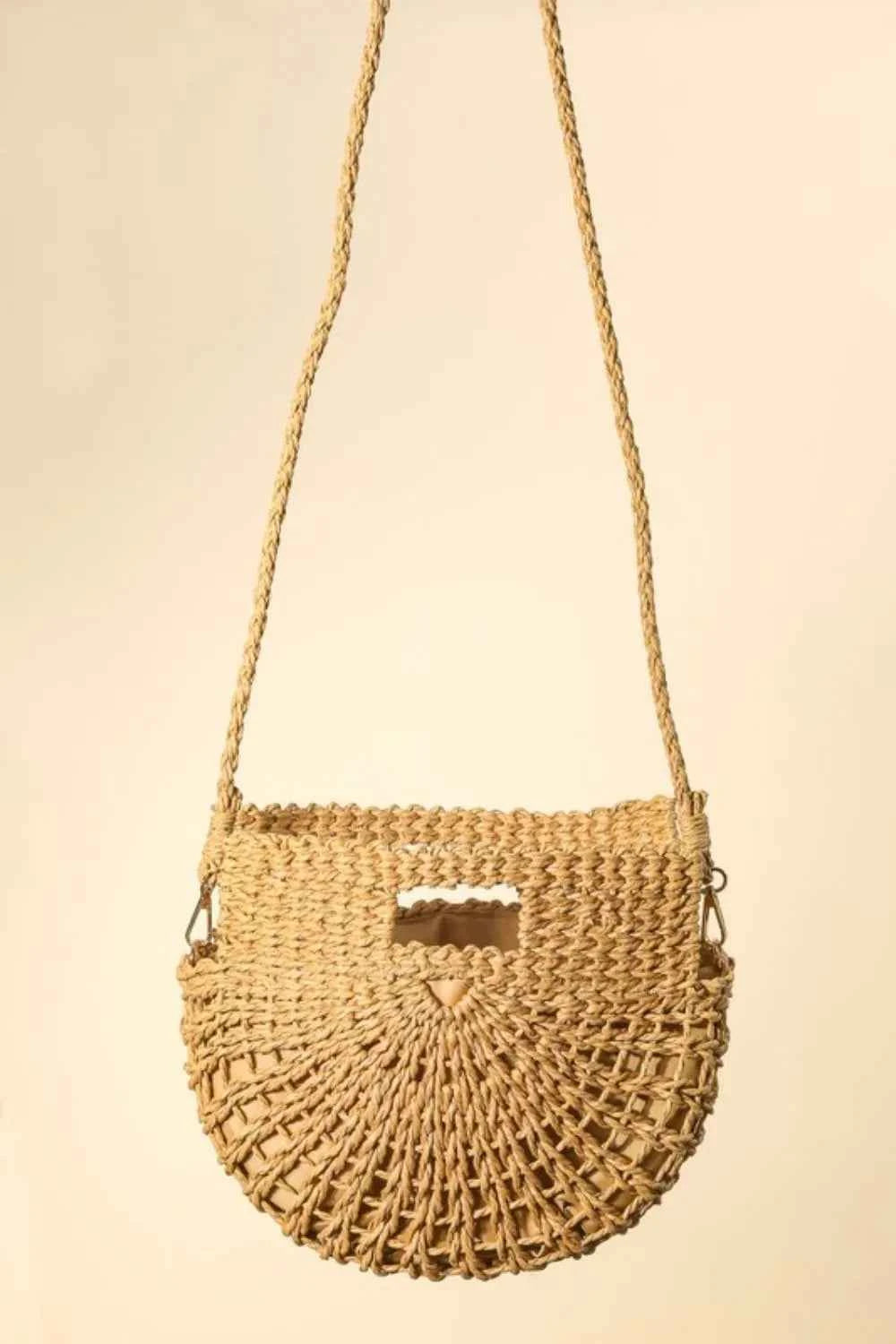 Women's Braided Semi Circle Straw Tote Bag Boho Beach Tan One Size Tan one size