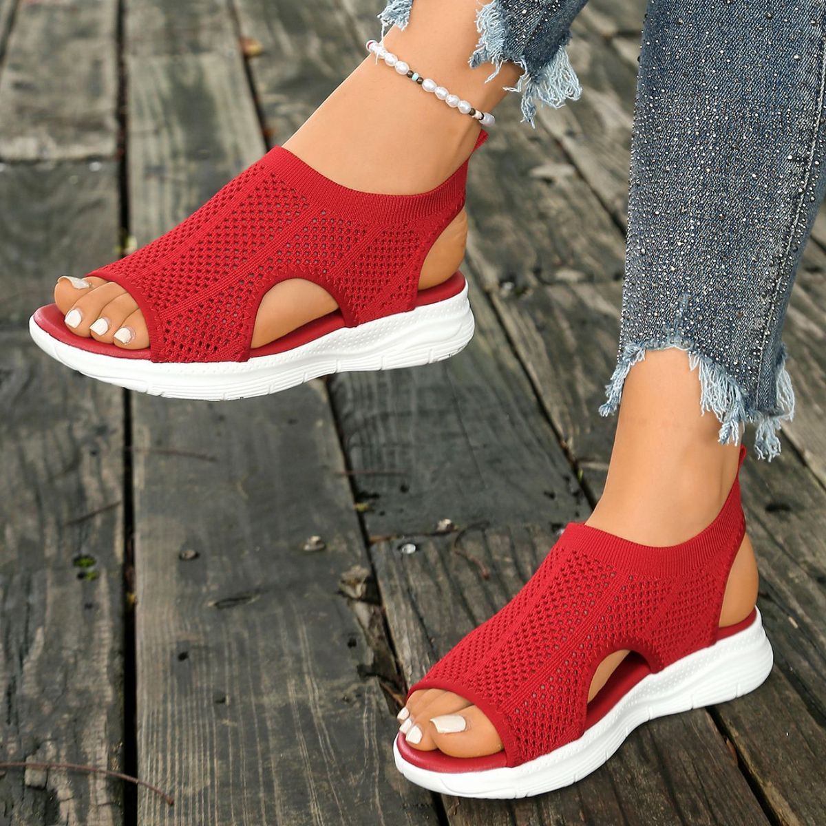 Breathable Mesh Open Toe Sandals Red