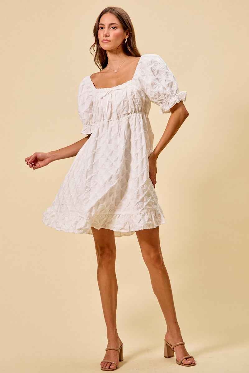 Women's SO ME Woven Ruched Bust Mini Dress Smocked Ruffle Off White S-XL