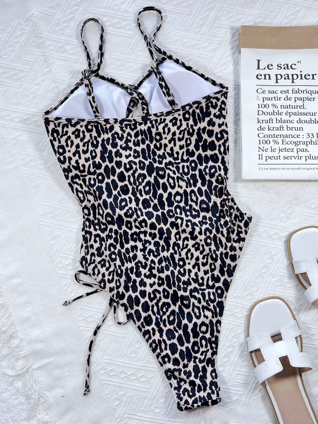 Women's Leopard Print Cutout Tied One-Piece Swimsuit Removable Pad Leopard S-L