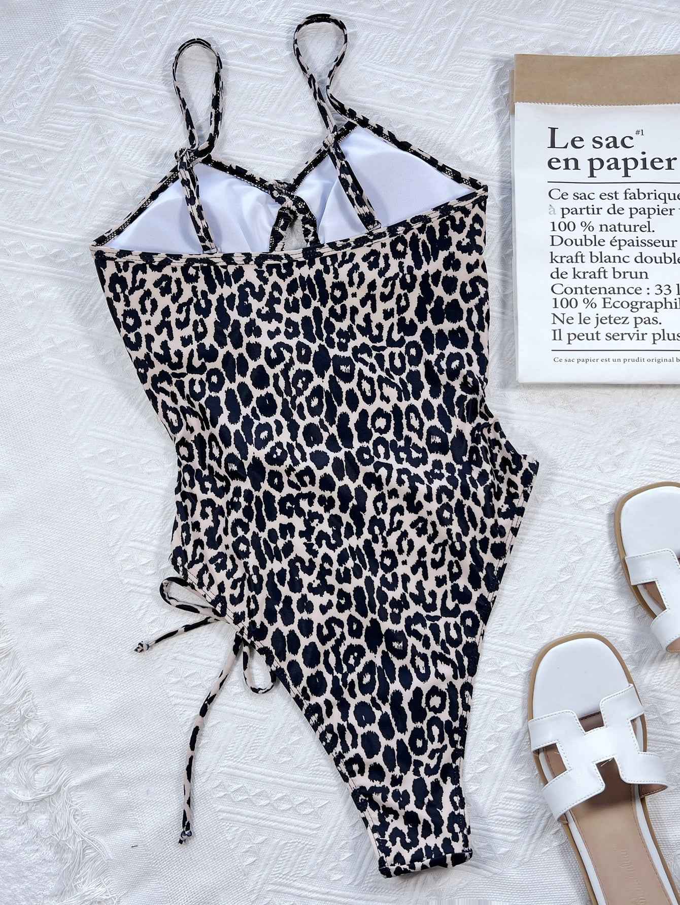 Women's Leopard Print Cutout Tied One-Piece Swimsuit Removable Pad Leopard S-L
