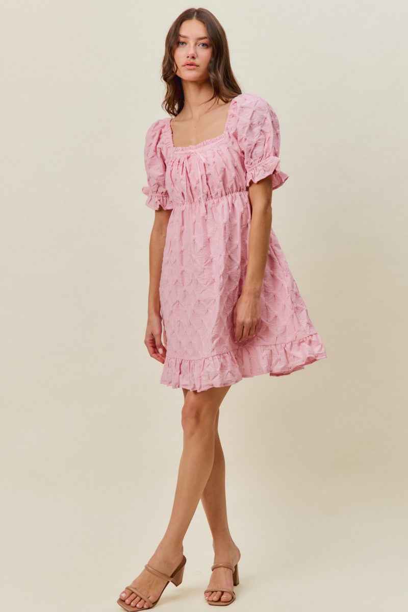 Women's SO ME Woven Ruched Bust Mini Dress Smocked Ruffle Pink S-XL