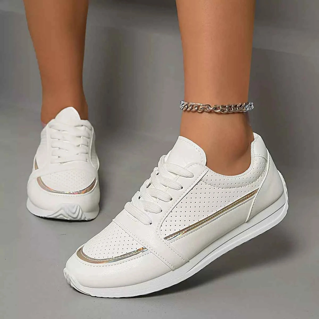 Women's Round Toe Lace-Up Casual Sneakers Boho Coastal Gold Green US 5-11