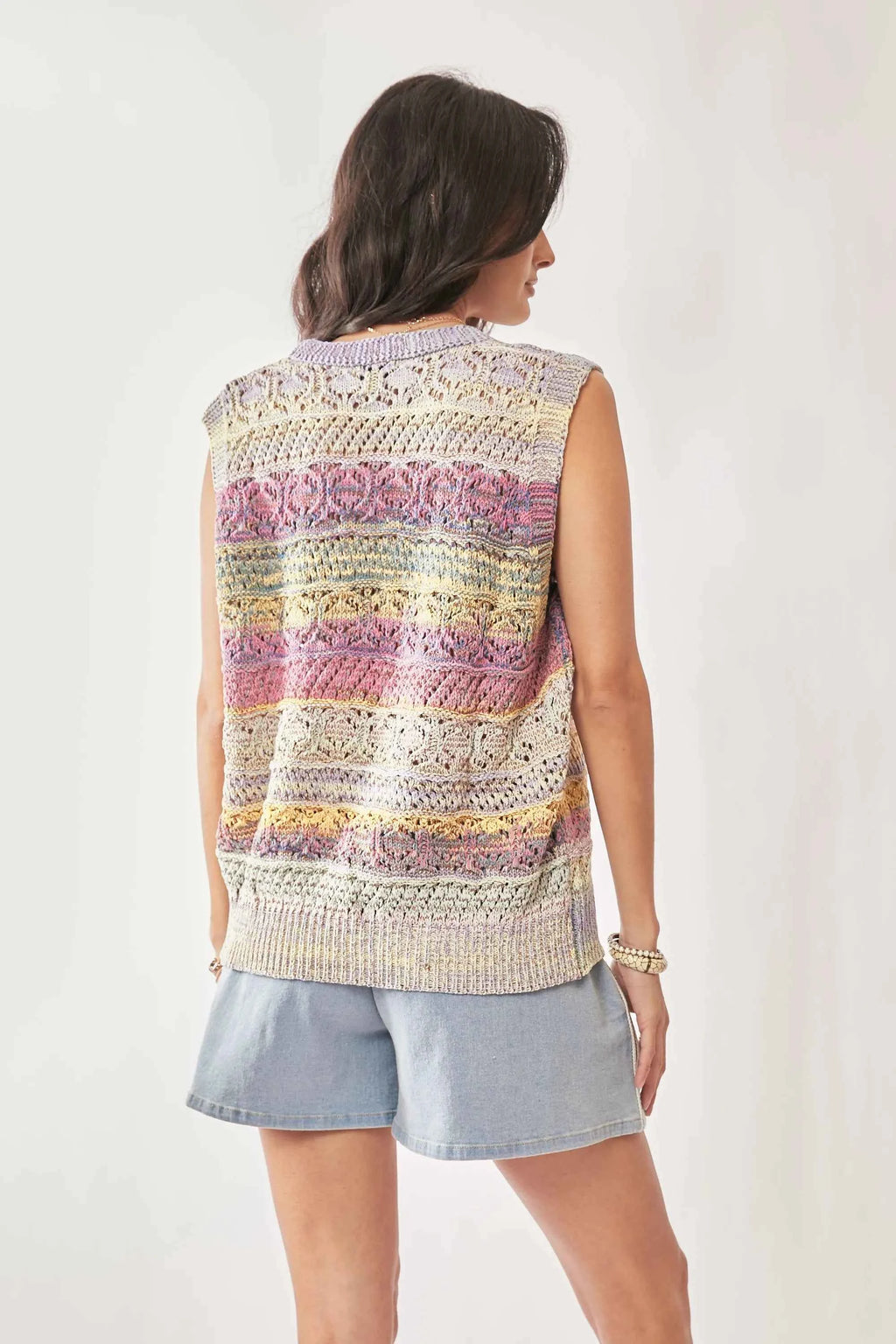 Davi & Dani Women's Pastel Multicolor Crochet Knit Sleeveless Vest Top M/L