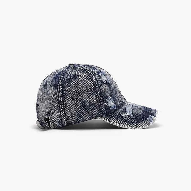 Women's Distressed Cotton Baseball Cap Boho Beach Resort Medium Light Black One Size
