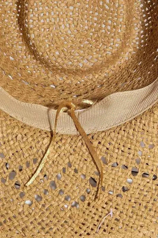 Fame Women's Turquoise Shell Star Beads Strap Western Straw Hat Boho Beach Brown One Size