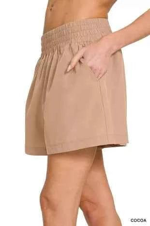 Women's Zenana Soft Woven Lined Pocketed Shorts Relaxed Fit Cocoa S-L