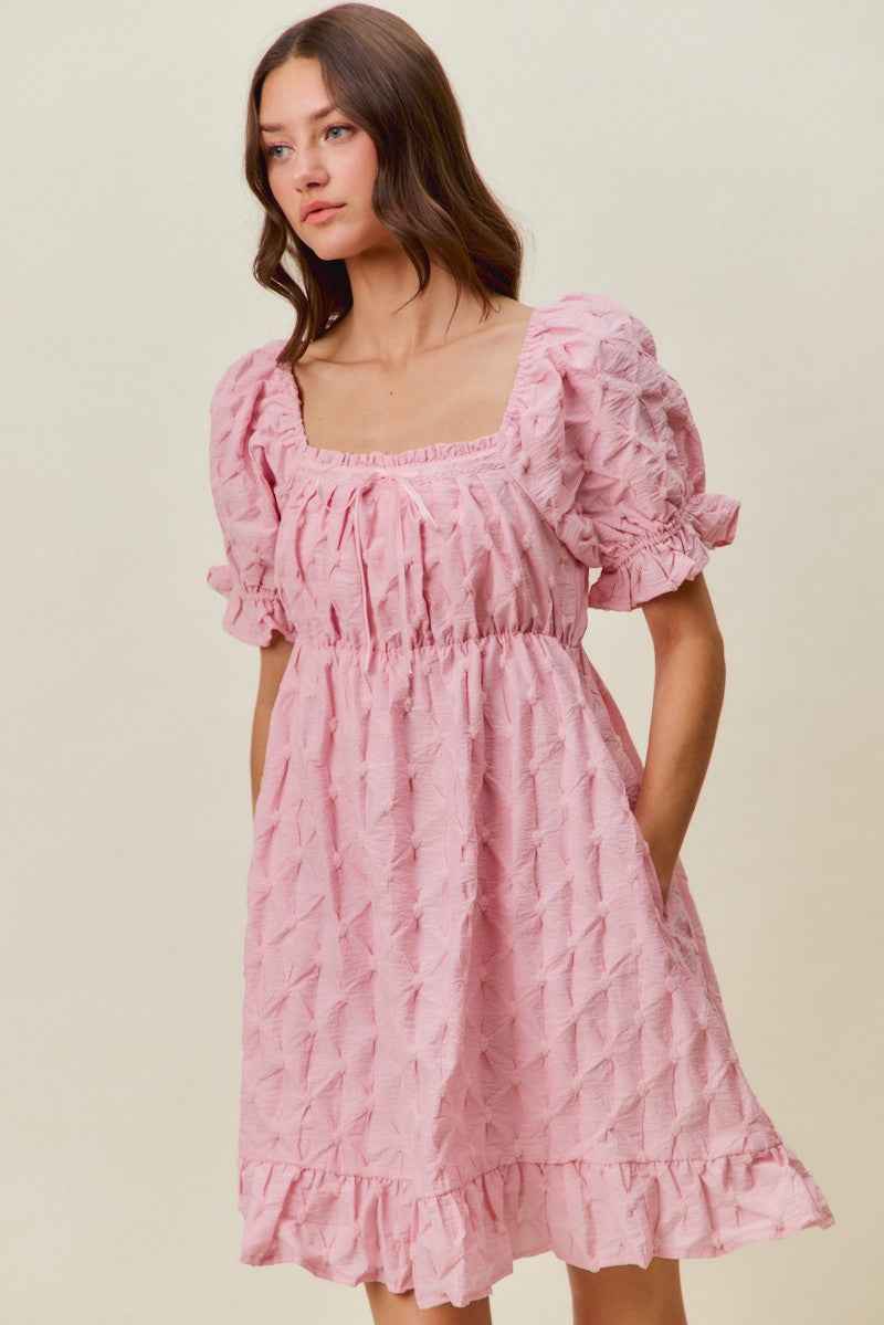 Women's SO ME Woven Ruched Bust Mini Dress Smocked Ruffle Pink S-XL