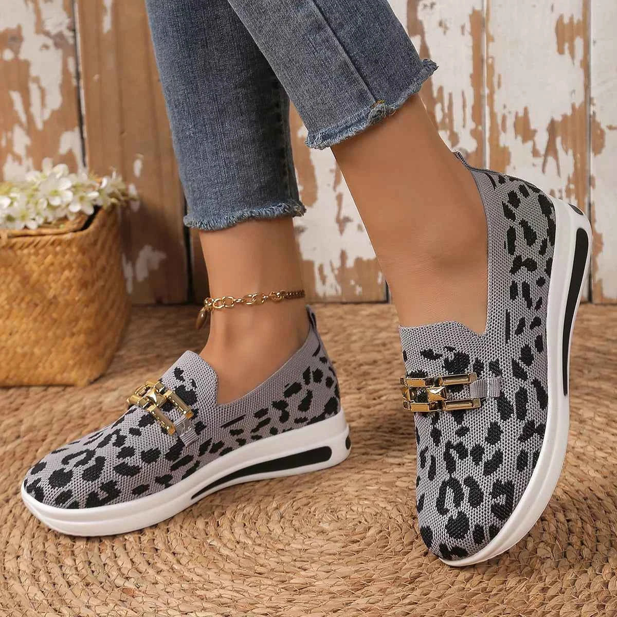 Women's Leopard Print Mesh Slip-On Sneakers Boho Coastal Multi Colors US 5-11