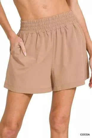 Women's Zenana Soft Woven Lined Pocketed Shorts Relaxed Fit Cocoa S-L COCOA