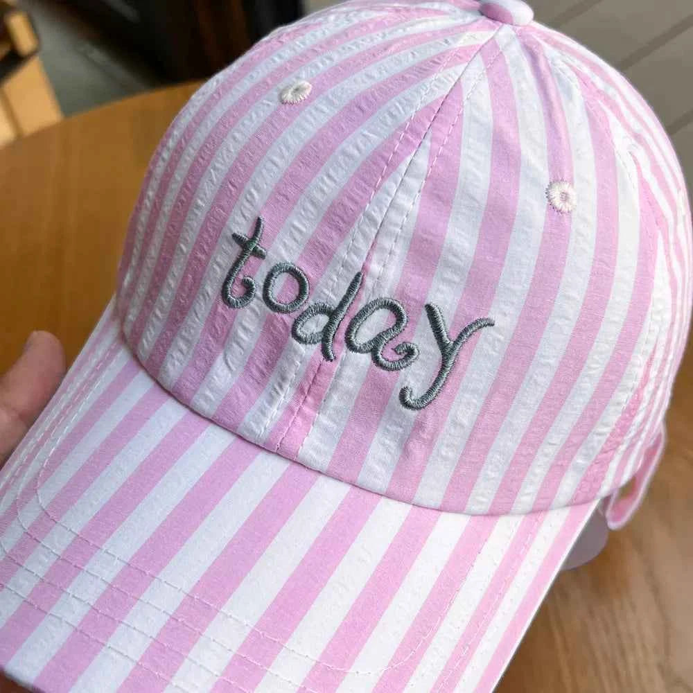 Women's Striped Embroidered Baseball Cap Adjustable Cotton Hat Multi Colors
