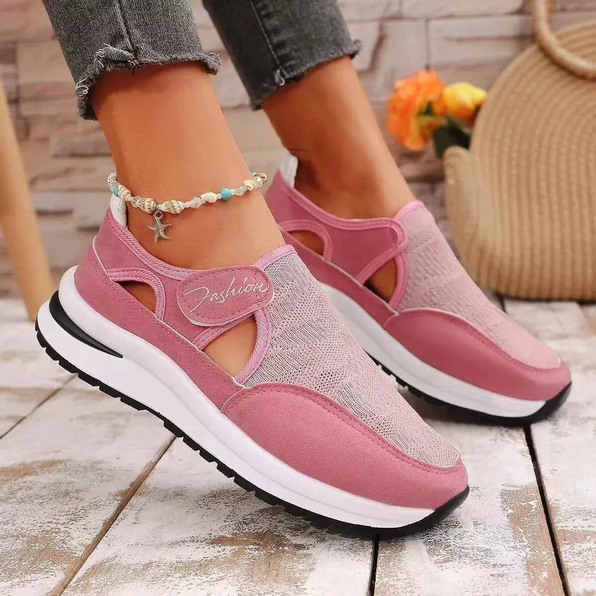 Women's Breathable Mesh Cutout Slip-On Flat Shoes Multi Colors US 5-11 Pink
