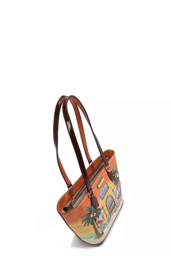 Nicole Lee USA Tropical Beach House Print Vegan Leather Shopper Bag One Size