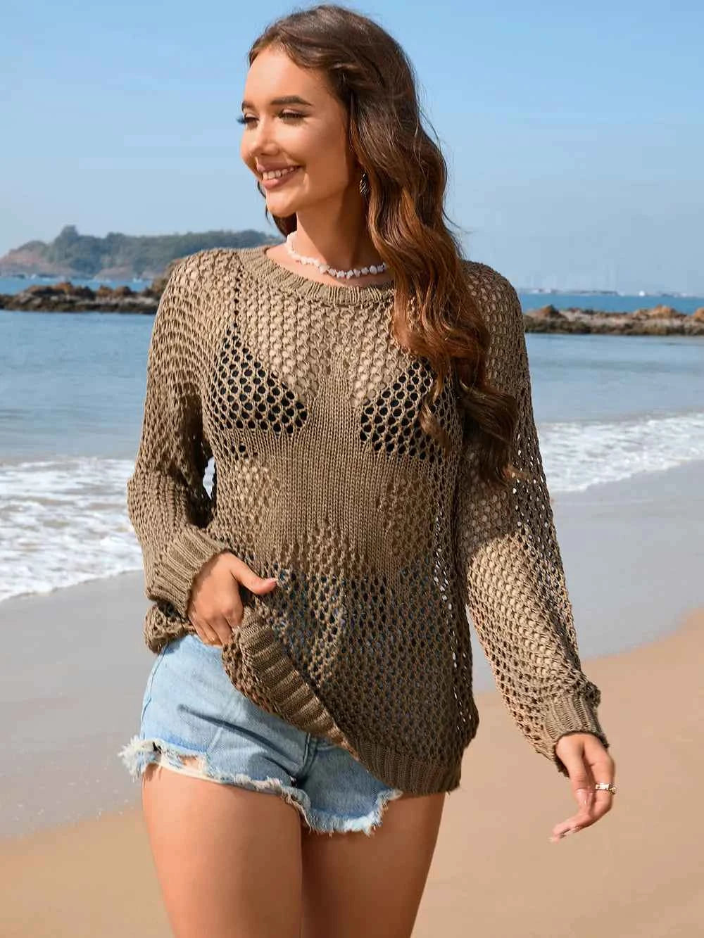 Women's Openwork Dropped Shoulder Cover Up Semi-Sheer Multi Colors S-XL