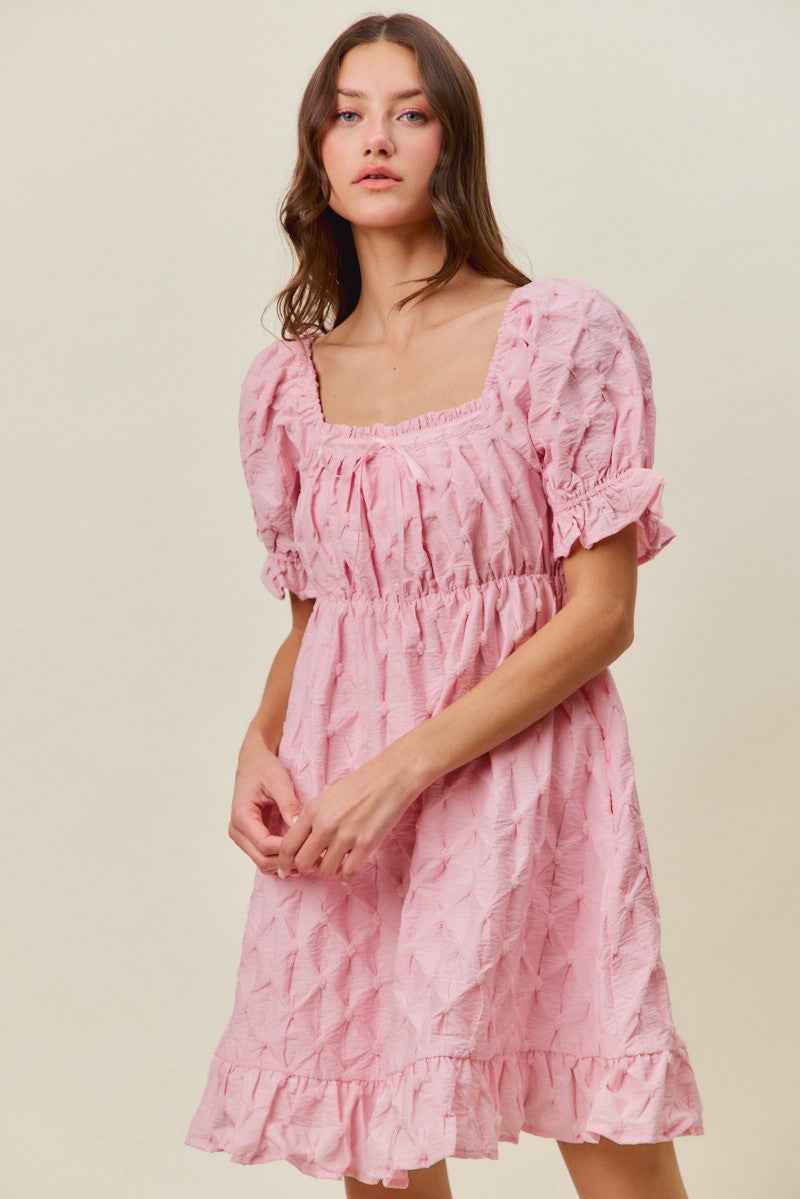 Women's SO ME Woven Ruched Bust Mini Dress Smocked Ruffle Pink S-XL