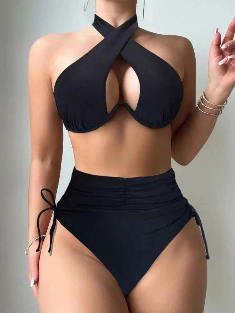 Women's Black Sexy Two-piece Quick-dry Fabric Bikini Swimwear M