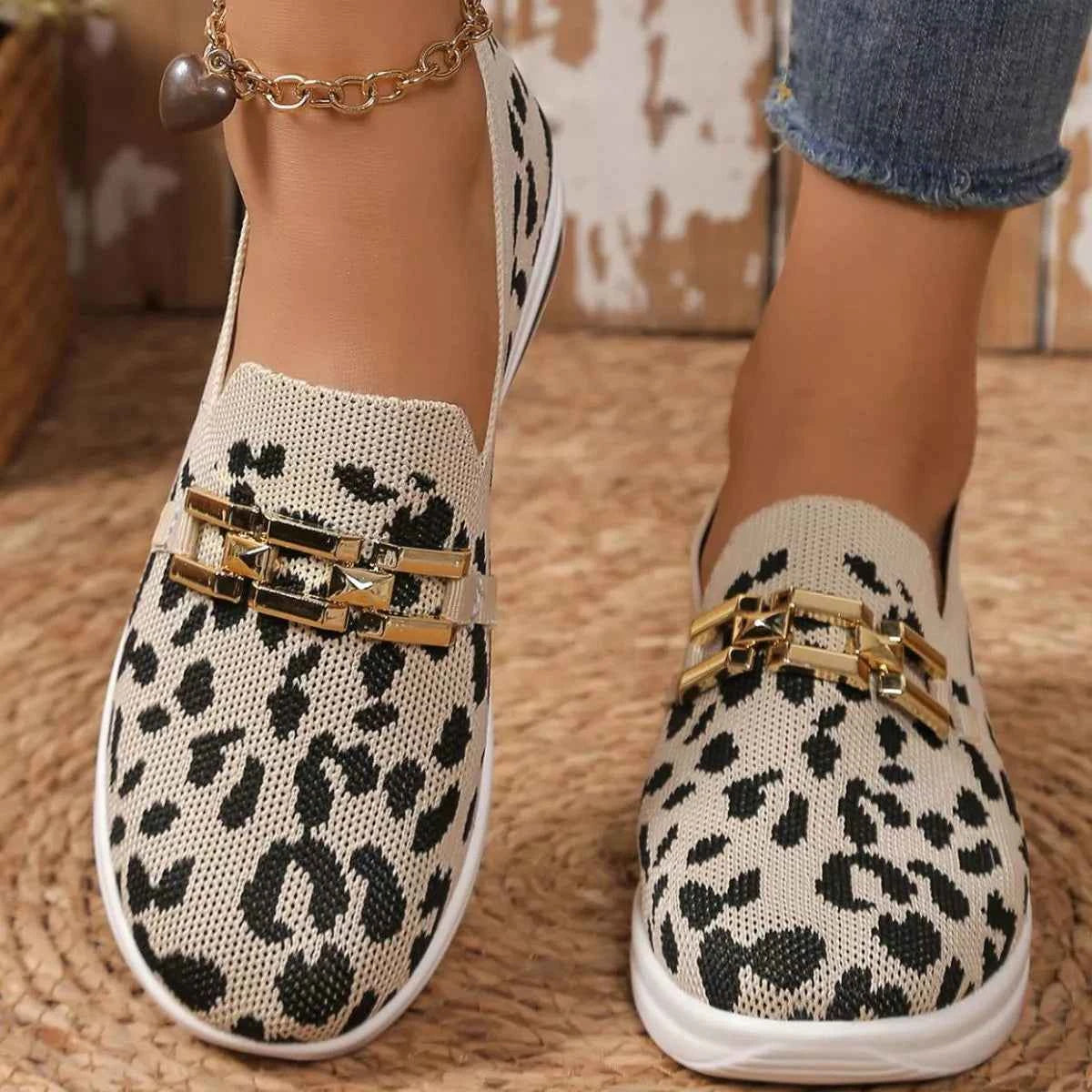 Women's Leopard Print Mesh Slip-On Sneakers Boho Coastal Multi Colors US 5-11