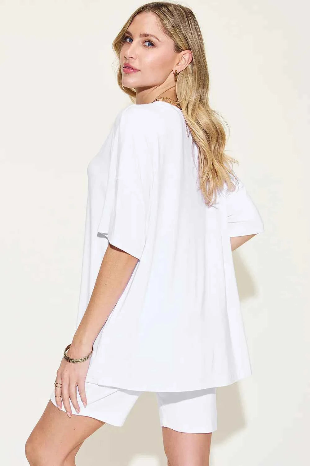 Women's Basic Bae V-Neck Drop Shoulder T-Shirt and Shorts Set Multi Colors S-3XL