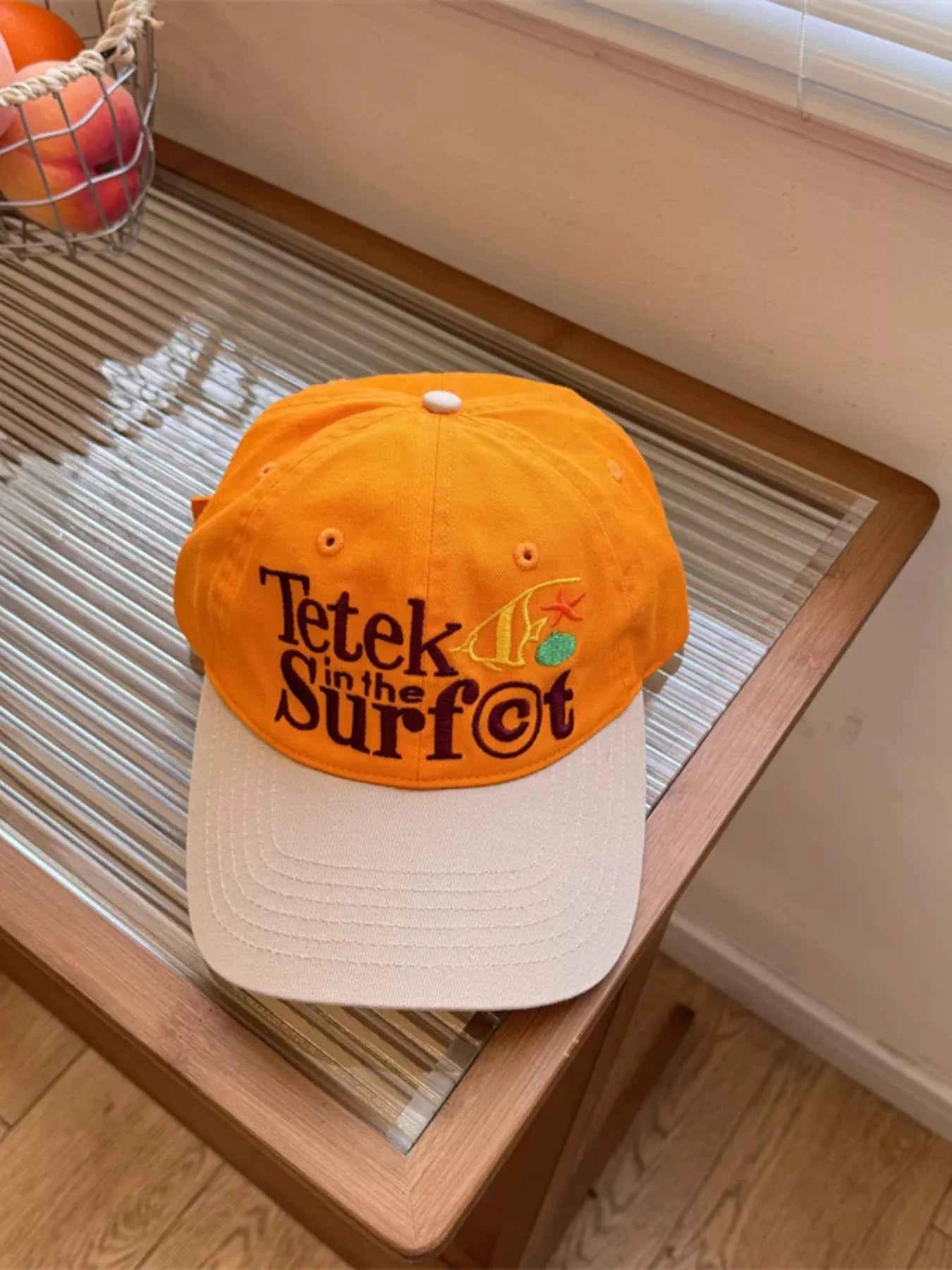 Women's K-Fashion Embroidered Letter Baseball Cap Coastal Trend One Size Orange Red One Size