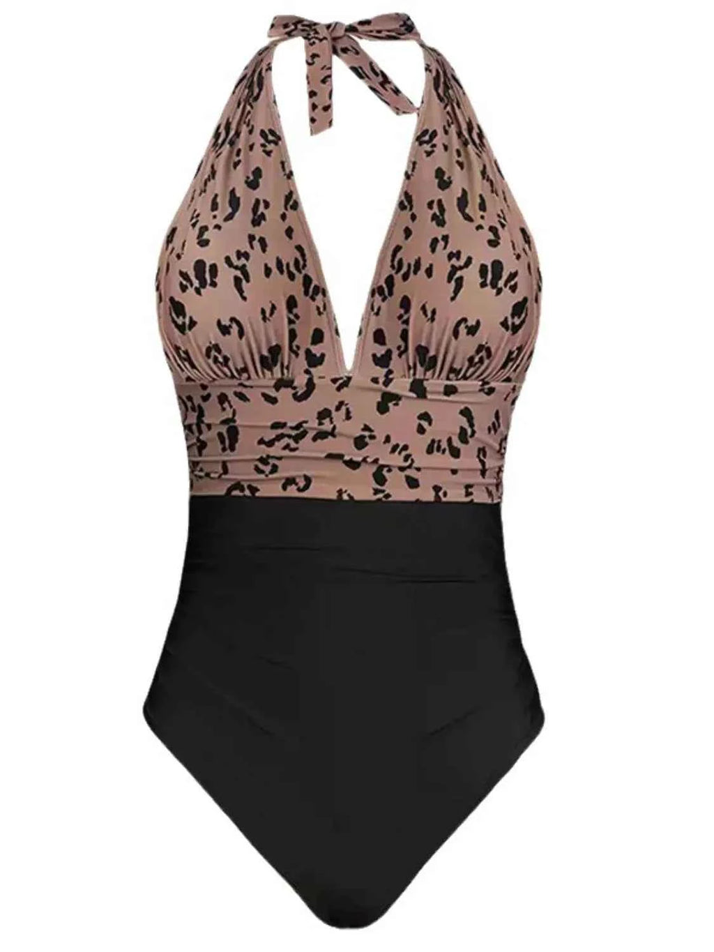 Women's Leopard Print Halter One-Piece Swimsuit Plus Size Removable Pad S-3XL