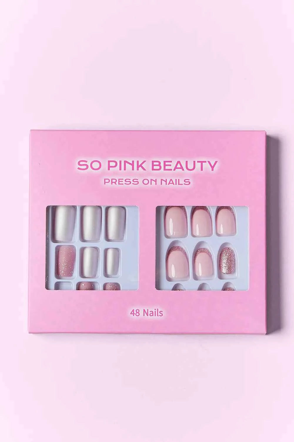 Women's So Pink Beauty Press-On Nails 2 Pack 48 Pieces Glue Included One Size