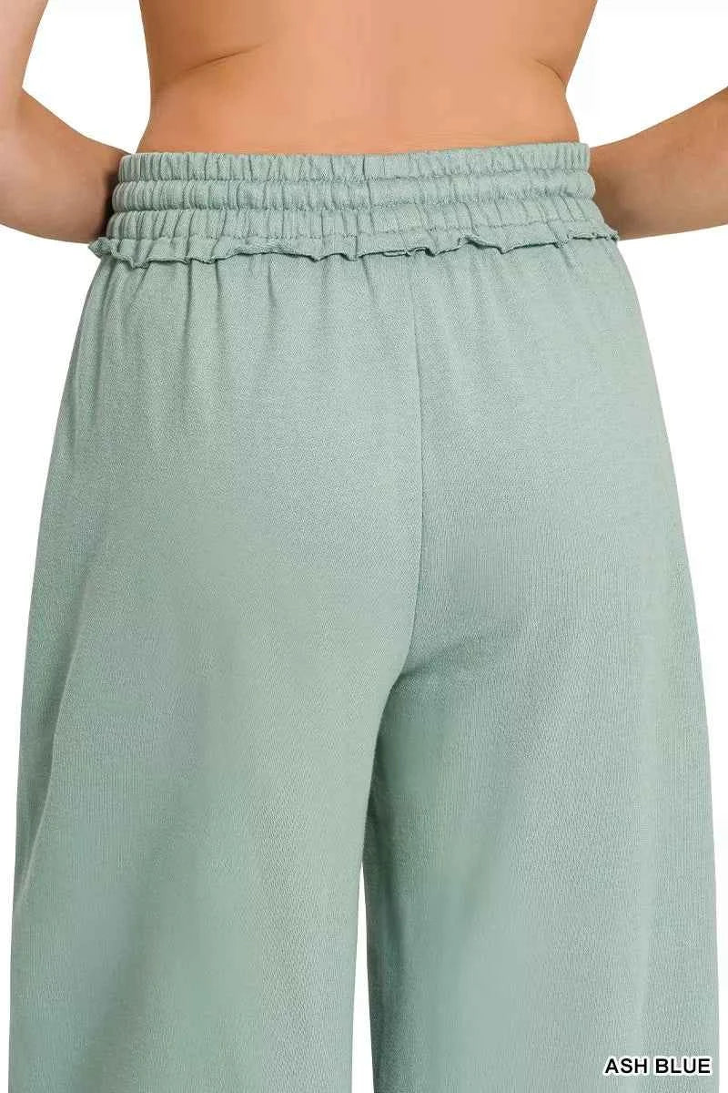 Zenana Women's French Terry Wide Leg Sweatpants Drawstring Ash Blue S-L