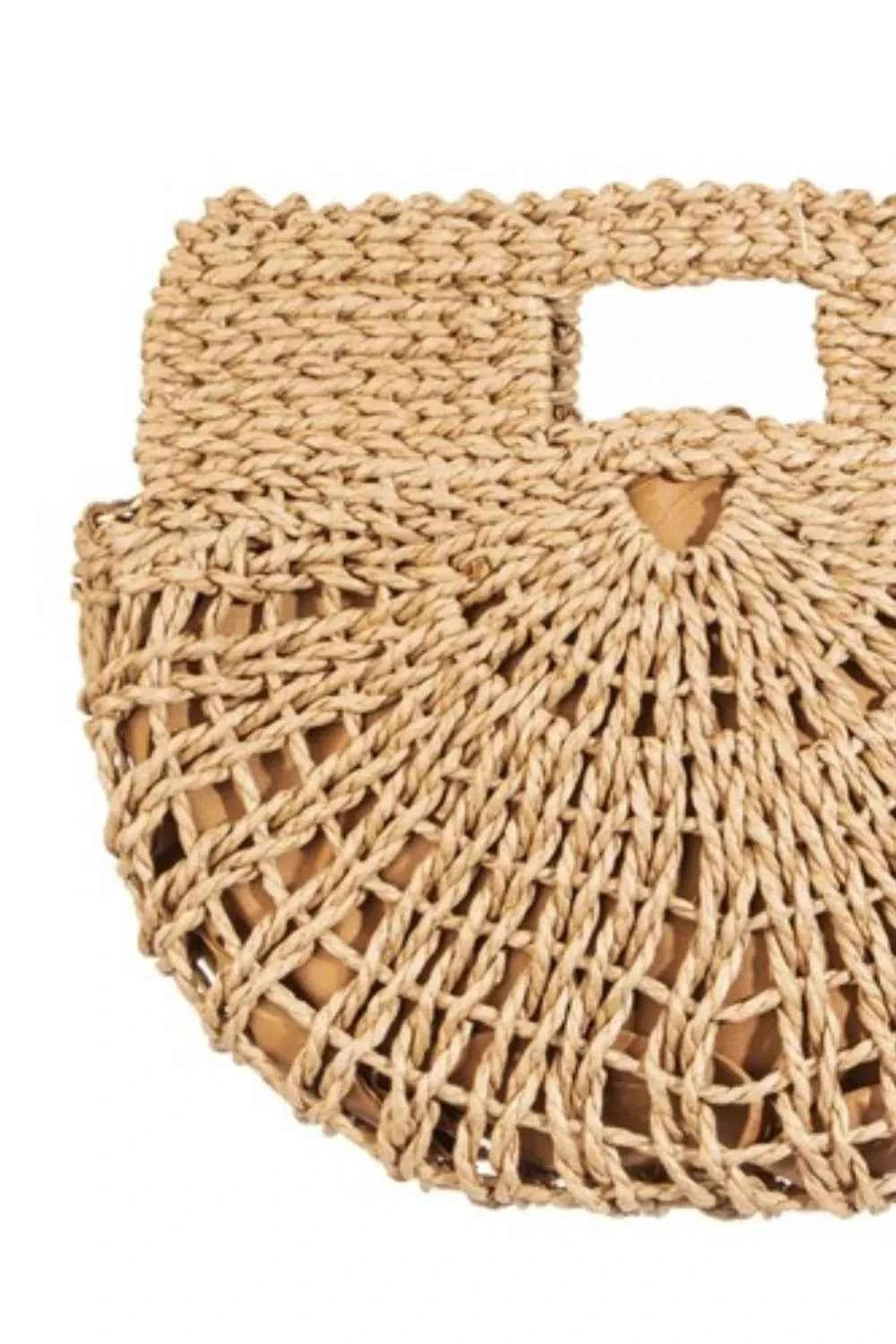 Women's Braided Semi Circle Straw Tote Bag Boho Beach Tan One Size