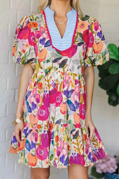 Floral Print Tiered Mini Dress Floral