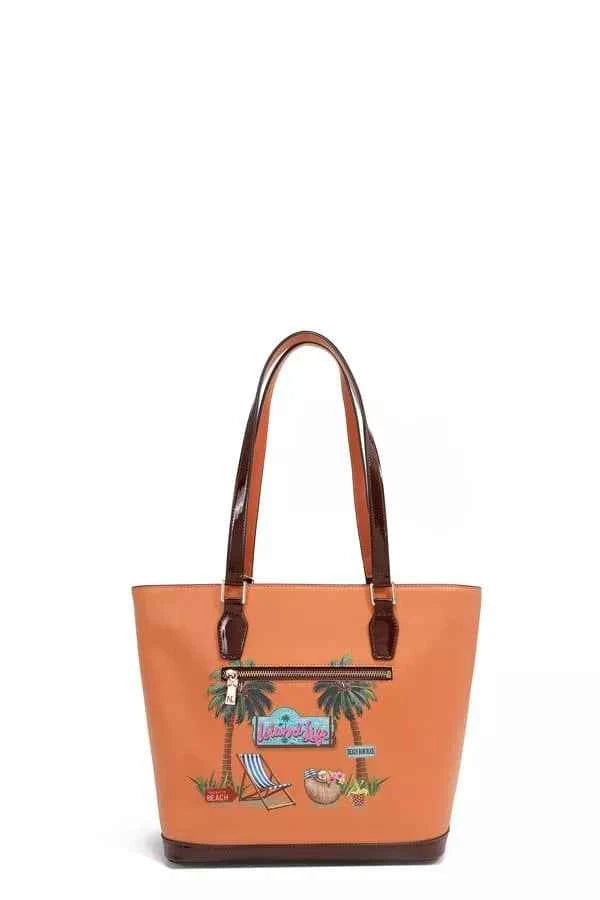 Nicole Lee USA Tropical Beach House Print Vegan Leather Shopper Bag One Size