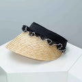 Women's Lace Trim Woven Straw Visor Sun Hat Beach Resort Black Beige One Size Black One Size