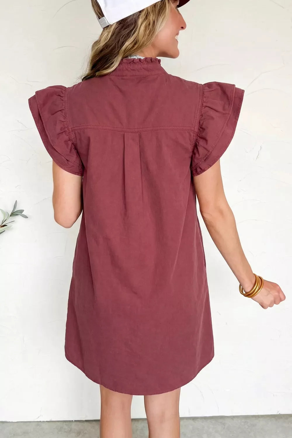 Women's Ruffle Button-Down Denim Mini Dress – Frilled Short Sleeve