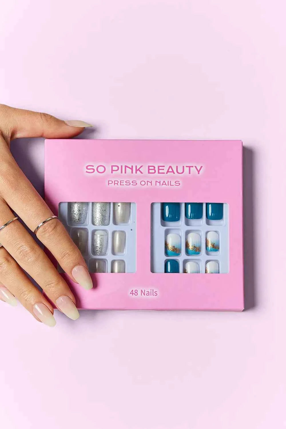 Women's So Pink Beauty Press-On Nails 2 Pack 48 Pieces Glue Included One Size Ocean Pearl One Size