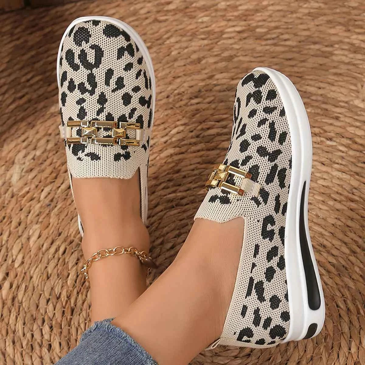 Women's Leopard Print Mesh Slip-On Sneakers Boho Coastal Multi Colors US 5-11