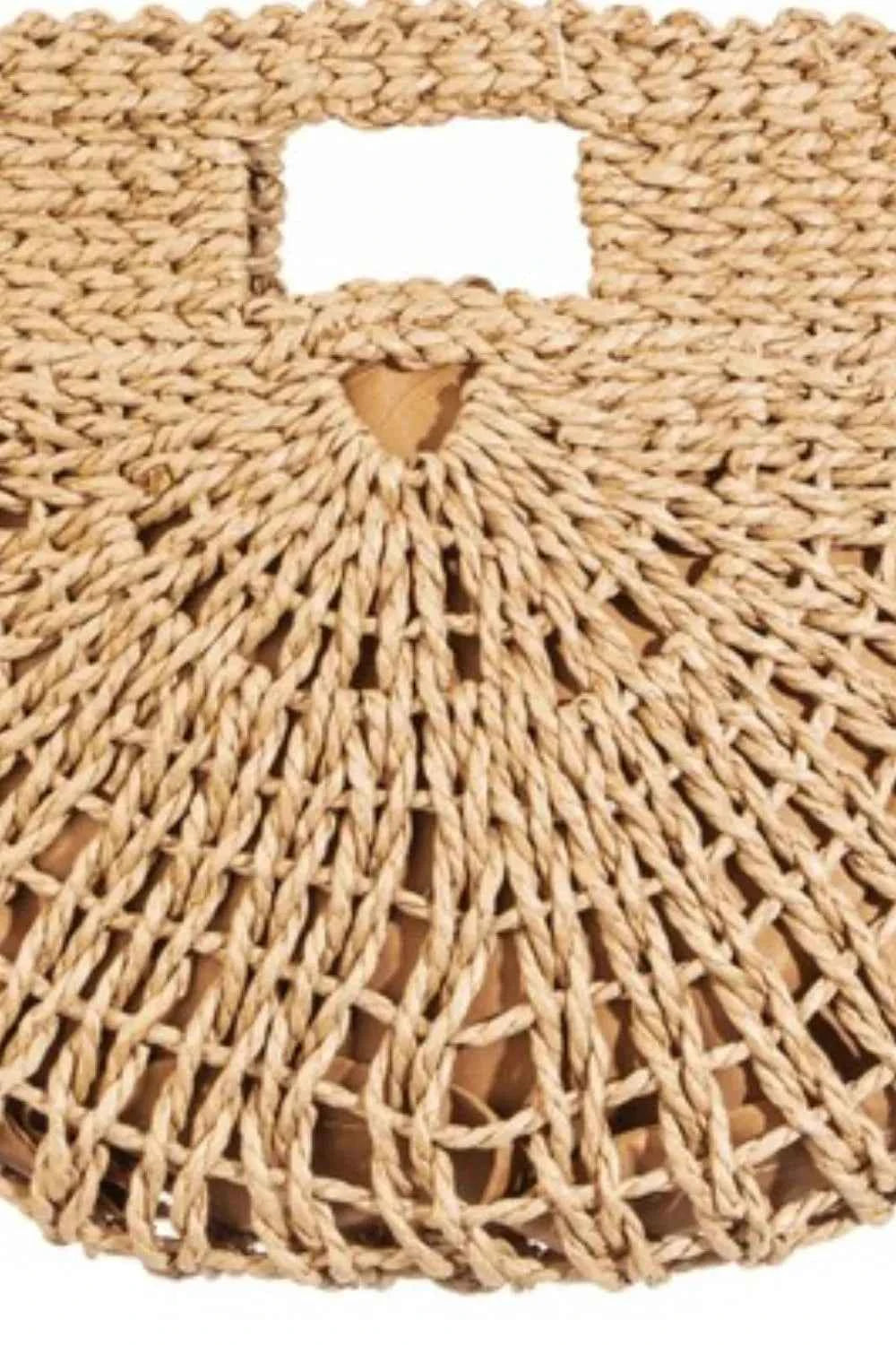 Women's Braided Semi Circle Straw Tote Bag Boho Beach Tan One Size