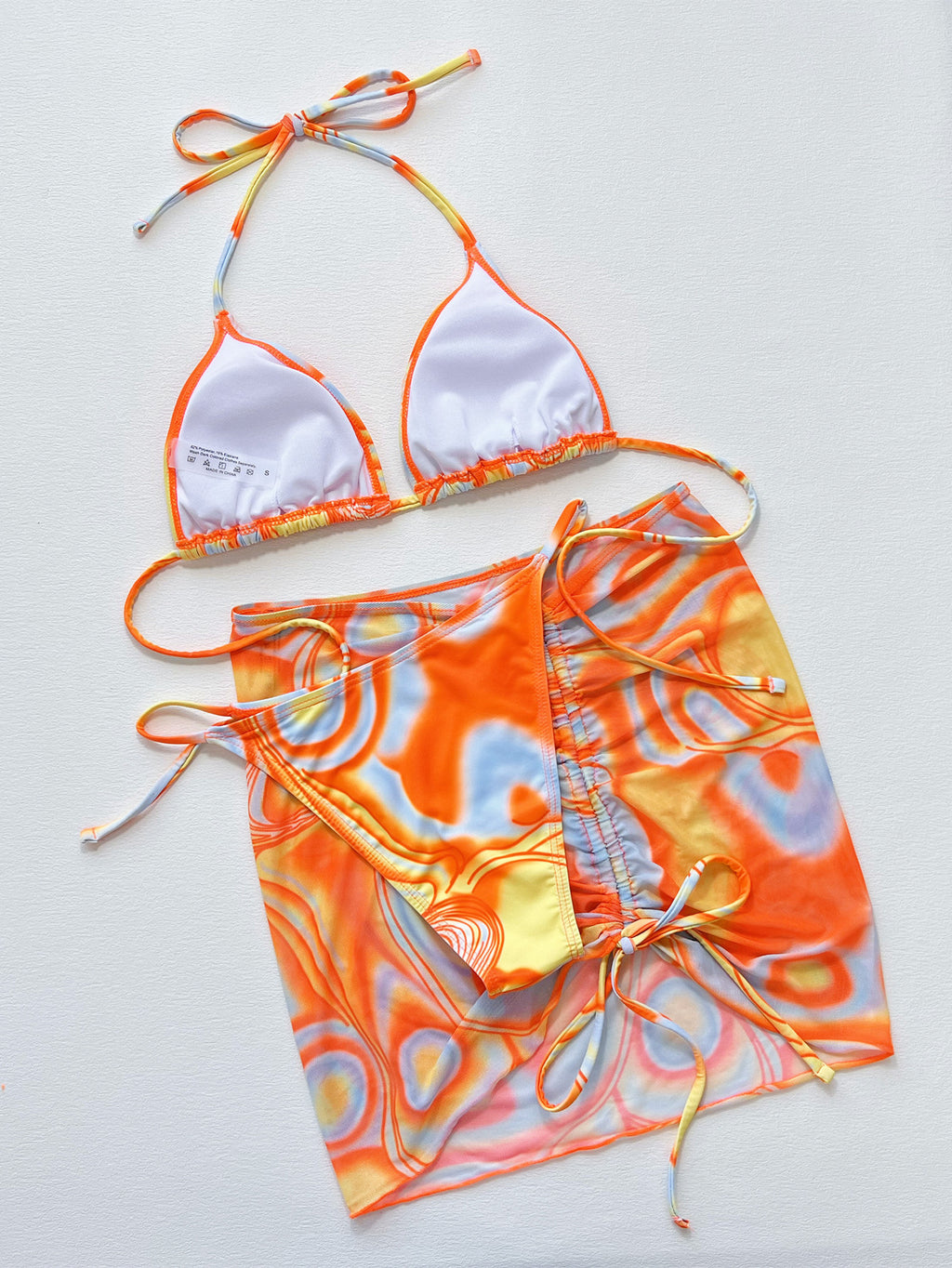 Women's Multicolor Drawstring Ruched Tie Three-Piece Bikini Swim Set Multi S-L