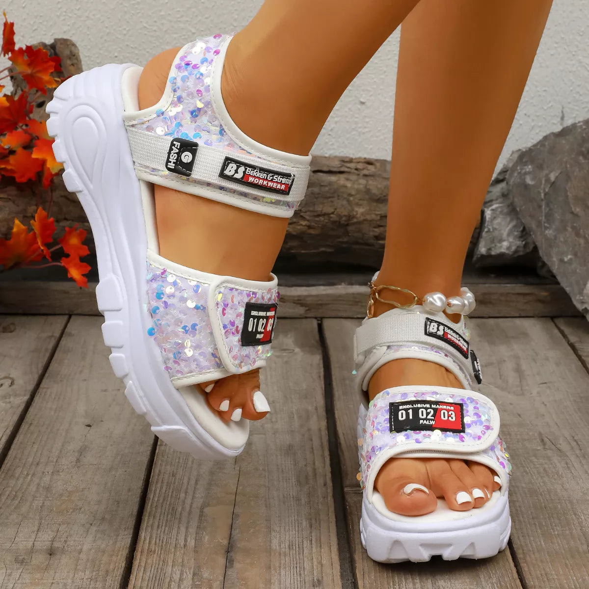 Open Toe Platform Sandals White